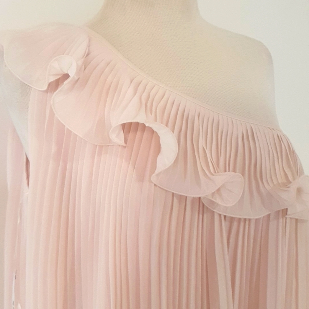 Mei Mei Size 14 Soft Pink Pleated Ruffle One Shoulder Top - Picture 3 of 5